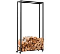 CLP Portalegna da Interno in Metallo con Ruote Hilta, scaffale in Metallo Robusto, stoccaggio Legna da ardere in Salotto, Colore:Nero, Dimensione:25x80x150 cm