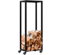 CLP Portalegna da Interno in Metallo con Ruote Hilta, scaffale in Metallo Robusto, stoccaggio Legna da ardere in Salotto, Colore:Nero, Dimensione:25x40x100 cm
