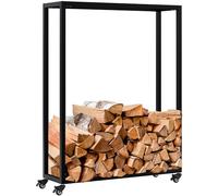 CLP Portalegna da Interno in Metallo con Ruote Hilta, scaffale in Metallo Robusto, stoccaggio Legna da ardere in Salotto, Colore:Nero, Dimensione:25x80x100 cm