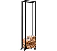 CLP Portalegna da Interno in Metallo con Ruote Hilta, scaffale in Metallo Robusto, stoccaggio Legna da ardere in Salotto, Colore:Nero, Dimensione:25x40x150 cm