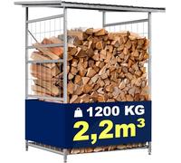 CLP Portalegna Macon, Resistente alle intemperie con Tetto inclinabile, Acciaio zincato per 2,2m³ o 4,4m³ Legna da ardere da Esterno, Colore:Metallizzato, Contenuto del Set: