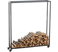 CLP Portalegna per Camino Hetta in Acciaio Inox I Scaffale per Accatastare Legna con Ruote I Supporto Legna da Ardere, Colore:Nero, Dimensione:25x100x150 cm