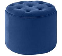 CLP Pouf rotondo con contenitore Pantin, poggiapiedi imbottito in velluto, stile Chesterfield per soggiorno e camera | Colore blu