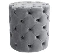 CLP Pouf rotondo in velluto Drancy, imbottito con bottoni decorativi, stile Chesterfield, pouf per soggiorno, camera da letto, Colore:grigio, Dimensione:M