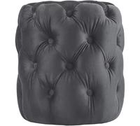 CLP Pouf Rotondo in Velluto Drancy, Imbottito con Bottoni Decorativi, Stile Chesterfield, Pouf per Soggiorno, Camera da Letto, Colore:Grigio Scuro, Dimensione:M