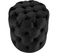 CLP Pouf Rotondo in Velluto, Drancy, Imbottito con Bottoni Decorativi, Stile Chesterfield, Pouf per Soggiorno, Camera da Letto, Colore:Nero, Dimensione:M