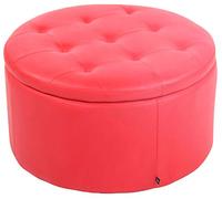 CLP Pouf Tondo Contenitore Evora in Velluto I Stoffa O Similpelle I Sgabello Basso Scoperchiabile con Fodera Trapunta, Colore:Rosso, Materiale:Ecopelle