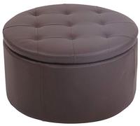 CLP Pouf Tondo Contenitore Evora in Velluto I Stoffa O Similpelle I Sgabello Basso Scoperchiabile con Fodera Trapunta, Colore:Marrone, Materiale:Ecopelle