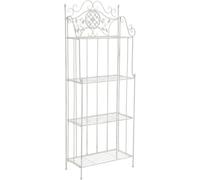CLP Scaffale portapiante Flora in Metallo Stile Country, Pieghevole, 4 Ripiani, per Interno ed Esterno, Giardino, Balcone, terrazza, Parete, Colore:Antico Bianco