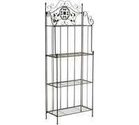CLP Scaffale portapiante Flora in Metallo Stile Country, Pieghevole, 4 Ripiani, per Interno ed Esterno, Giardino, Balcone, terrazza, Parete, Colore:Nero