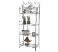 CLP Scaffale Rustico ANIKA in Ferro - Étagère Salvaspazio Richiudibile 4 Ripiani Forellati - Scaffale a Muro Decorativo Shabby Chic - Portafiori e Piante per Cucina o Soggiorno Verde Antico