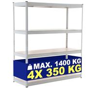 CLP Scaffale Zincato Professionale 160x60x180 Portata Tot 1400 kg E 350 kg per Ripiano I Scaffalatura Metallica 4 Mensole in Legno, Colore:Bianco
