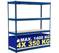 CLP Scaffale Zincato Professionale 160x60x180 Portata Tot 1400 kg E 350 kg per Ripiano I Scaffalatura Metallica 4 Mensole in Legno, Colore:Blu