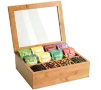 CLP Scatola da tè in Legno Laprino, Contenitore per Bustine in Bamboo, Cassetta del tè con 12 Scomparti, Coperchio con Finestra, Colore:Natura