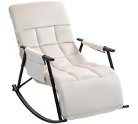 CLP Sedia a dondolo Cathy I Poltrona reclinabile imbottita I Sedia a dondolo con schienale I Struttura in metallo con braccioli e tasca laterale, Colore:crema, Materiale:Velluto