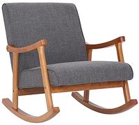 CLP Sedia A Dondolo Morelia In Stoffa Con Telaio In Legno Noce I Poltrona Oscillante Per Rilassarsi Con Fodera Imbottita, Colore:grigio chiaro