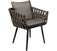 CLP Sedia da giardino effetto rattan con cuscino Lombardia taupe, braccioli, piedini antigraffio, terrazza o balcone, portata 150 kg | Colore grigio