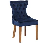 CLP Sedia Da Pranzo Franca in Velluto I Solido Telaio In Legno I Fodera Imbottita e Trapuntata Design Chesterfield, Colore:blu, Colore del telaio:antico chiaro