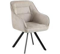 CLP Sedia da pranzo girevole Pettuli, poltrona reclinabile a 180° con braccioli e schienale, sedia imbottita fino a 150 kg, Colore:crema, Materiale:Stoffa