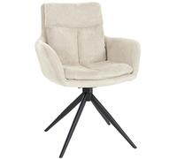 CLP Sedia da pranzo girevole Vilas in tessuto, poltrona girevole a 180° con braccioli e schienale, con protezioni per il pavimento, Colore:crema