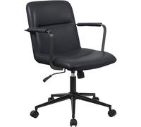 CLP Sedia da ufficio ergonomica Hilda, regolabile in altezza girevole, con meccanismo a inclinazione e braccioli, rivestimento in vera pelle, Colore:nero