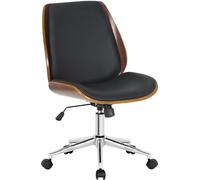 CLP Mitch sedia da ufficio I Con sedile in legno e funzione basculante I Sedia da scrivania regolabile in altezza su ruote, Colore:noce/nero, Colore del telaio:cromo
