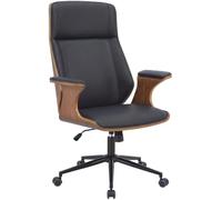 CLP Sedia da Ufficio Girevole Headland, Regolabile in Altezza, con Schienale Imbottito, in Similpelle e Legno Curvato, Girevole 360° Colore:noce/nero