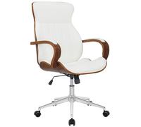CLP Sedia da ufficio Melilla in similpelle I Sedia ergonomica I Seduta confortevole I Funzione girevole a 360, funzione dondolo, Colore:noce/bianco