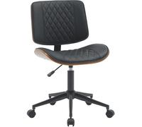 CLP Sedia da ufficio Plover con rivestimento in ecopelle I Sedia da scrivania regolabile in altezza e girevole I Sedia girevole con struttura in legno curvato, Colore:noce/nero