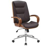 CLP Sedia Da Ufficio Yankton In Similpelle I Poltrona Con Altezza regolabile Inserti In Legno E Struttura In Metallo Cromato, Colore:noce/marrone