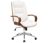 CLP Sedia Da Ufficio Yankton In Similpelle I Poltrona Con Altezza regolabile Inserti In Legno E Struttura In Metallo Cromato, Colore:noce/bianco