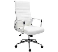 CLP Sedia ergonomica da ufficio Kolumbus in vera pelle, sedia da scrivania regolabile in altezza, con rotelle, portata fino a 150 kg, Colore:bianco
