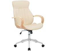 CLP Sedia da ufficio Melilla in similpelle I Sedia ergonomica I Seduta confortevole I Funzione girevole a 360, funzione dondolo, Colore:natura/crema