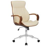 CLP Sedia da ufficio Melilla in similpelle I Sedia ergonomica I Seduta confortevole I Funzione girevole a 360, funzione dondolo, Colore:noce/crema