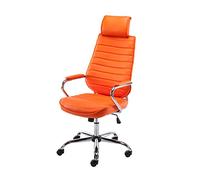 CLP Sedia ergonomica da ufficio Rako, regolabile in altezza, girevole, in pelle sintetica, schienale con poggiatesta, braccioli imbottiti | Colore arancione