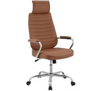 CLP Poltrona Ufficio Rako con Poggiatesta in Similpelle E Metallo I Poltrona Direzionale Regolabile 46-57 CM, Colore:Marrone Chiaro