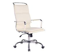 CLP Sedia Studio con Doppio Cuscino Bedford in Similpelle O Vera Pelle I Poltrona Direttore Ergonomica con Braccioli, Colore:Crema, Materiale:Ecopelle