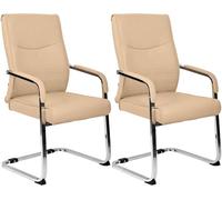 CLP Sedia visitatore cantilever set 2, Hobart, ergonomica con braccioli, pelle sintetica imbottita telaio cromato, sedia conferenza ufficio, Colore:cachi, Materiale:Ecopelle