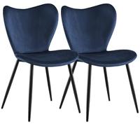 CLP Sedie da Pranzo Imbottite Maika - Set 2 Pezzi, Ergonomiche con Schienale, Struttura in Metallo Nero, Portata 150 kg Colore blu scuro Materiale Velluto