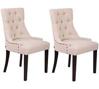CLP Set 2 Poltrone Pranzo Aberdeen Stile Chesterfield I Coppia Sedie Soggiorno In Tessuto Imbottite Telaio In Legno Di Caucciù, Colore:panna, Colore della cornice:antico
