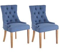 CLP Set 2 Poltrone Pranzo Aberdeen Stile Chesterfield I Coppia Sedie Soggiorno In Tessuto Imbottite Telaio In Legno Di Caucciù, Colore:blu, Colore del telaio:antico chiaro