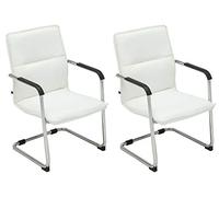 CLP Set 2 Sedie Cantilever Seattle in Similpelle E Metallo I Coppia Sedie A Sbalzo Sala Attesa con Braccioli, Colore:Bianco