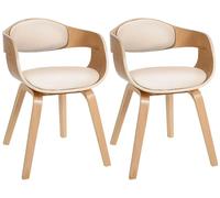CLP Set 2 sedie Kingston ergonomiche, schienale imbottito, similpelle e legno, portata max 150 kg, Colore:natura/crema