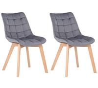 CLP Set 2 sedie Passaic in velluto, ergonomiche imbottite con cuciture, con salva-pavimento, max 150 kg, Colore:grigio