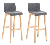 CLP Set 2 Sgabelli Alti Bar Hover in Tessuto I Sgabelli Bancone Telaio in Legno Naturale I Sgabelli Imbottiti con Schienale Alt. 77 CM, Colore:Grigio Chiaro