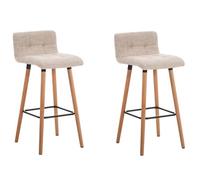 CLP Set 2 Sgabelli Alti Lincoln Con Schienale In Stoffa I 2 Sedie Cucina Bar Trapuntate Telaio In Legno Faggio, Colore:crema, Colore del telaio:natura