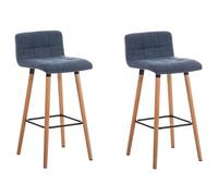 CLP Set 2 Sgabelli Alti Lincoln Con Schienale In Stoffa I 2 Sedie Cucina Bar Trapuntate Telaio In Legno Faggio, Colore:blu, Colore del telaio:natura