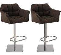 CLP Set 2 Sgabelli Alti Regolabili Damaso in TessutoI Coppia Sgabelli Bancone con Braccioli E Schienale Imbottiti Alt. 58-83 CM, Colore:Marrone, Colore del Telaio:Acciaio Inossidabile