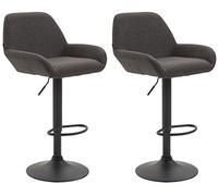 CLP Set 2 Sgabelli Bar Braga In Tessuto I Coppia Sedie Cucina Regolabili Con Schienale E Braccioli, Colore:grigio scuro, Colore del telaio:nero
