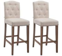 CLP - Set 2 Sgabelli Bar Cucina Louise Chesterfield in Tessuto e Legno - Coppia Sedie Sgabello Bancone con Schienale H 77cm Crema Antico Chiaro